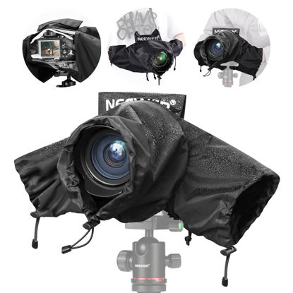 Picture of NEEWER Camera Rain Cover, Mini Size Durable Nylon Raincoat Compatible with Canon Sony Nikon DSLR Mirrorless Vlog Camera & Lenses 24-70mm/16-35mm, with Sleeves, Drawstrings, Viewing Window,PB008