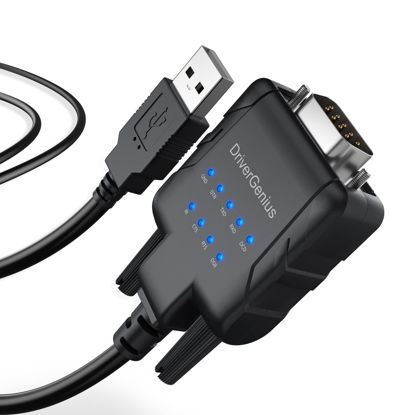 Picture of DriverGenius USB 2.0 to Serial RS-232 DB9 Adapter Cable with 9 x LED Indicators, Prolific PL2303, for Windows 11 & macOS 14 Sonoma (USB232A-E-A, 3ft/1m)