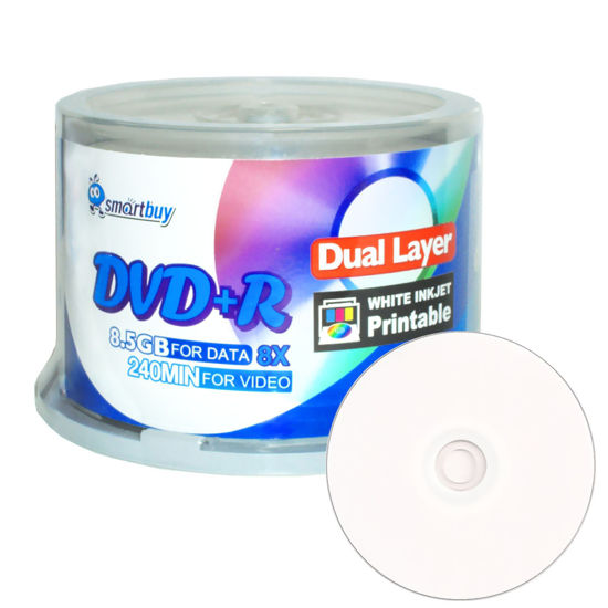 Picture of Smartbuy 50-disc 8.5gb/240min 8X Dvd+r Dl Dual Layer Double Layer White Inkjet Hub Printable Blank Data Recordable Media Disc Spindle