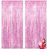 Picture of Pink Backdrop Fringe Backdrop Tinsel Backdrop Pink Party Backdrop 2 Pcs 3.3x9.9ft Metallic Foil Fringe Curtains Pink Streamers Pink Photo Backdrop for Birthday Bachelorette Halloween Party Decoration