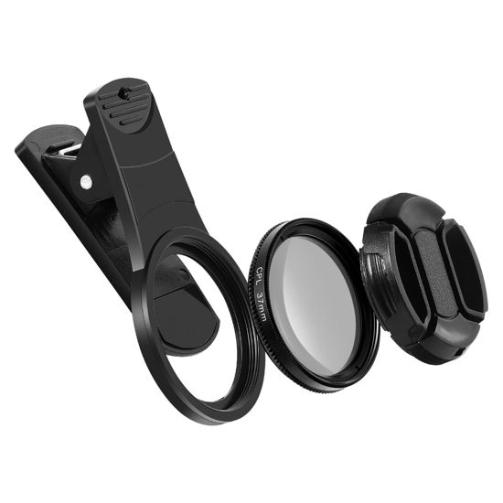 Picture of 37mm Cell Phone Lens CPL Filter- Universal Phone Camera Lens Clip On CPL Filter Lens Circular CPL Polarizer Filter Compatible with/Smartphones, with Lens Clip and Storage Bag