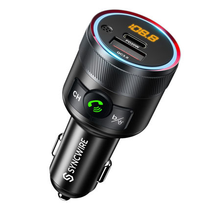 Picture of Syncwire Bluetooth 5.3 FM Transmitter for Car, 38W PD&QC3.0 Dual USB Charging Bluetooth Car Adapter Microphone & Bass Sound MP3 Music Player FM Car Kit with Hands-Free Calling