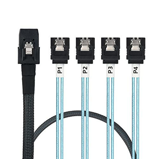 Picture of WLGQ Array Disk Cable Mini SAS 36Pin (SFF-8087) to 4 SATA 7Pin Cable, Mini SAS Host/Controller to 4 SATA Target/Backplane, 1M(3.3FT)