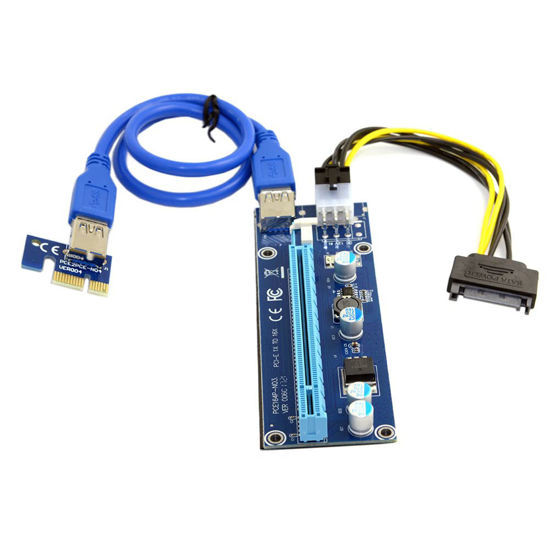 Picture of JSER PCI-E 1x to 16x Mining Machine Enhanced Extender Riser Adapter with USB 3.0 & 6Pin Power Cable