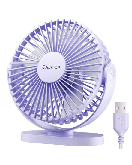 Picture of Gaiatop USB Desk Fan, 3 Speeds Powerful Portable Fan, 5.5 Inch Quiet Cooling Mini Fan, 90° Rotate Small Table Fan with 5ft Cable Personal Fan for Desktop Home Office Travel Purple