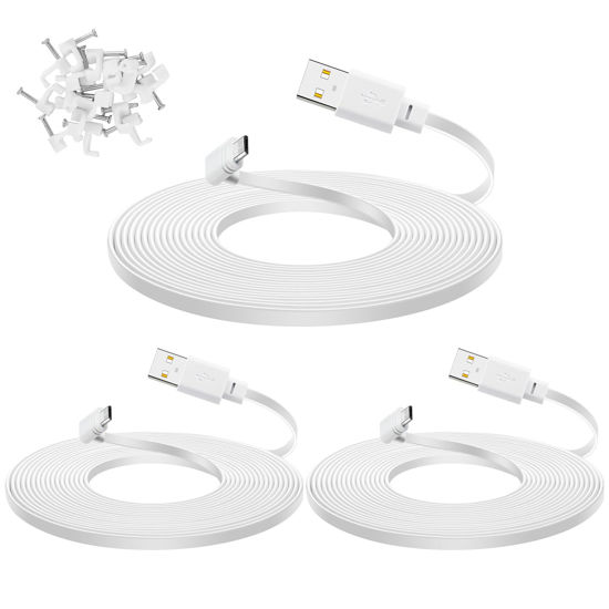 Picture of YEAOI 3-Pack 10 ft Cable for WYZE Cam Pan V3 Camera, Outdoor Power Adapter, 90 Degree Micro USB Cord, White