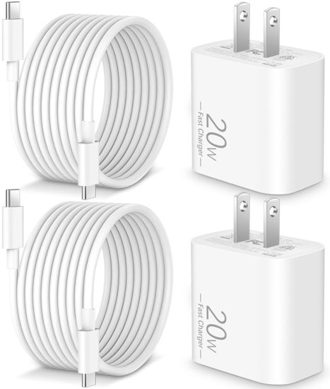 Picture of USB C Charger for iPhone 15/16 Pro Max/16 Plus, iPad Pro 12.9/11/13 inch, iPad Air 5th/4th, Mini 6th, iPad 10th, 2Pack PD Fast Charger Block with 10FT Long USB C to C Cable