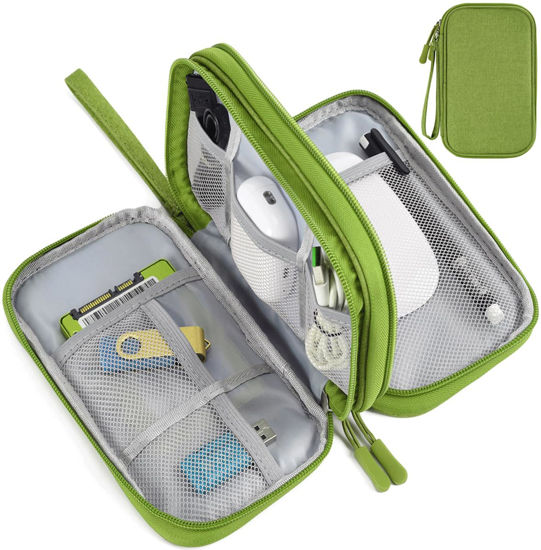 Picture of Electronic Organizer Travel Cable Accessories Bag, Electronic Organizer Case, Electronic Accessories Organizer Bag for Power Bank, Charging Cords, Chargers, Mouse, USB Cable, Earphones (Green)