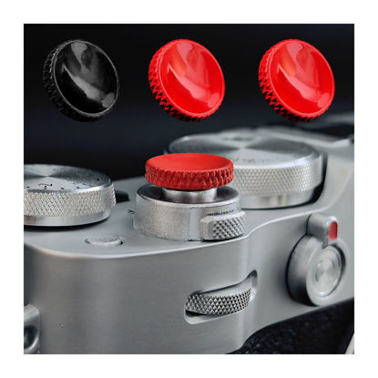 Picture of 3 Pack Camera Shutter Button (Red/Black) Brass Knurled Concave Shutter Release Button for Camera，11mm Soft Shutter Button Accessories for Fuji Fujifilm