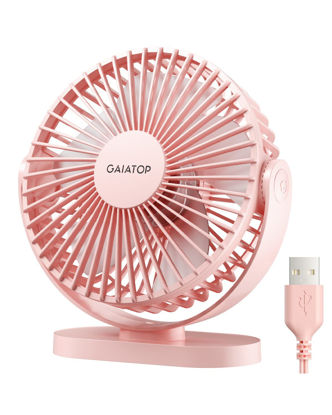 Picture of Gaiatop USB Desk Fan, 3 Speeds Powerful Portable Fan, 5.5 Inch Quiet Cooling Mini Fan, 90° Rotate Small Table Fan with 5ft Cable Personal Fan for Desktop Home Office Travel Pink