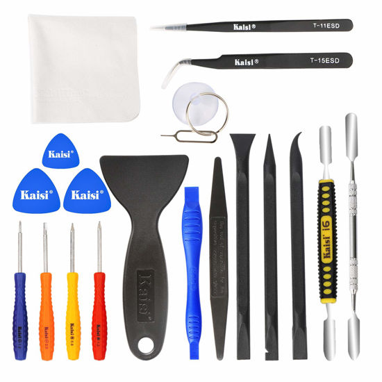 Picture of Kaisi Professional Electronics Opening Pry Tool Repair Kit with Metal Spudger Non-Abrasive Nylon Spudgers and Anti-Static Tweezers for Cellphone iPhone Laptops Tablets and More, 20 Piece