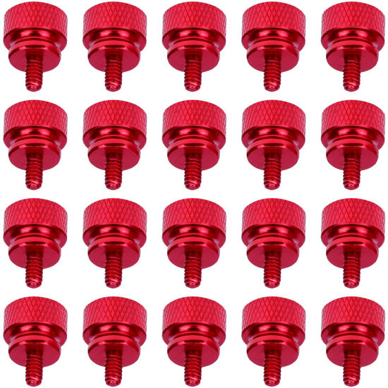 Picture of HELIFOUNER 20 Pieces 6-32 Thread, Red Color Anodized Aluminum Computer Case Thumbscrews, Thumb Screws for Computer Case/Cover/Power Supply/Hard Drives