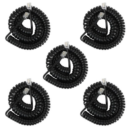 Picture of Uvital Telephone Phone Handset Cable Cord, 5 Pack Coiled Length 1.2 to 10 Feet Uncoiled Landline Phone Handset Cable Cord RJ9/RJ10/RJ22 4P4C(Black)