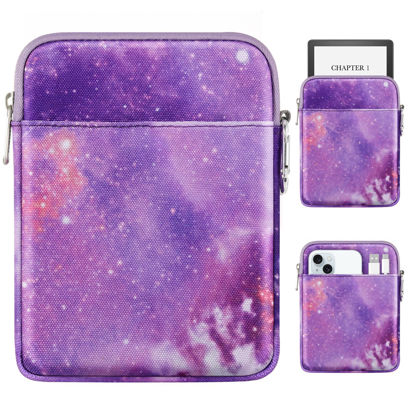 Picture of MoKo Padded Ereader Sleeve Case for 6-7 inch Ereader Tablet Bag Protective Cover Pouch with a Carabiner, Purple Starry Sky