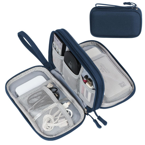 Picture of FYY Electronic Organizer, Travel Cable Organizer Bag Pouch Electronic Accessories Carry Case Portable Waterproof Double Layers Storage Bag for Cable, Cord, Charger, Phone, Earphone, Medium Size, Navy