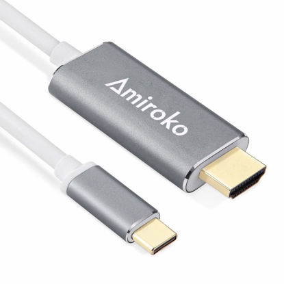 Picture of Amiroko USB C to HDMI Cable 6FT, USB 3.1 Type C (Thunderbolt 3 Compatible) to HDMI Adapter 4K Cable for Macbook, Macbook Pro, Dell XPS 13/15, Galaxy S8/Note 8 etc to HDTV, Monitor, Projector - Gray