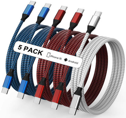 Picture of USB C to USB C Cable Nylon Braided 60W 3/3/6/6/10 FT USB Type C Fast Charging Cable for iPhone 15/15 Plus/15 Pro Max, MacBook Pro, iPad Pro Air, Samsung S24/S24 Ultra/S23