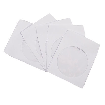 Picture of Progo 100 Pack Premium White Paper CD DVD Sleeves Envelope with Window Cut Out and Flap, 100 Gram Weight Paper