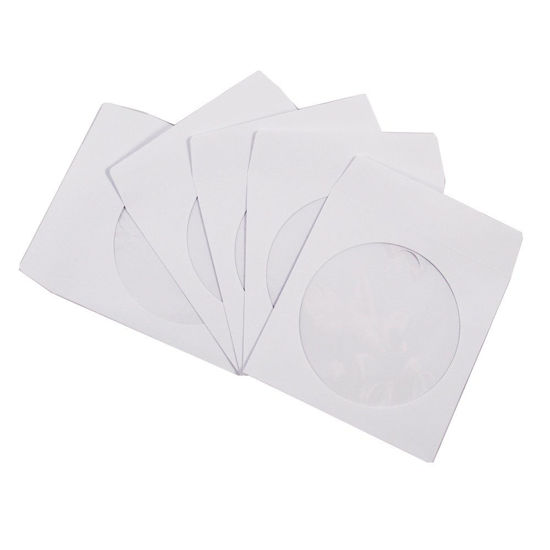 Picture of Progo 100 Pack Premium White Paper CD DVD Sleeves Envelope with Window Cut Out and Flap, 100 Gram Weight Paper