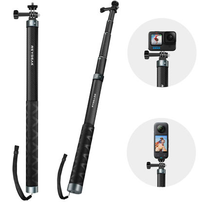 Picture of REYGEAK 59 Inch/150cm Selfie Stick Long Pole Invisible Carbon Fiber Waterproof Extension Monopod for Go Pro Max Hero 12 11 10 9 8 7 Insta 360 X3 Ace Pro GO3 DJI OSMO Pocket 3 Action 3 4 Accessories