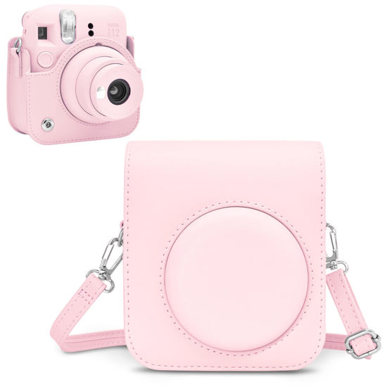 Picture of Rieibi Camera Case Compatible with Fuji Instax Mini 12 - Polaroid Instax 12 Carry Case for Fujifilm Instax Mini 12 Instant Camera - Fuji mini 12 Bag Cover with Strap - Blossom Pink