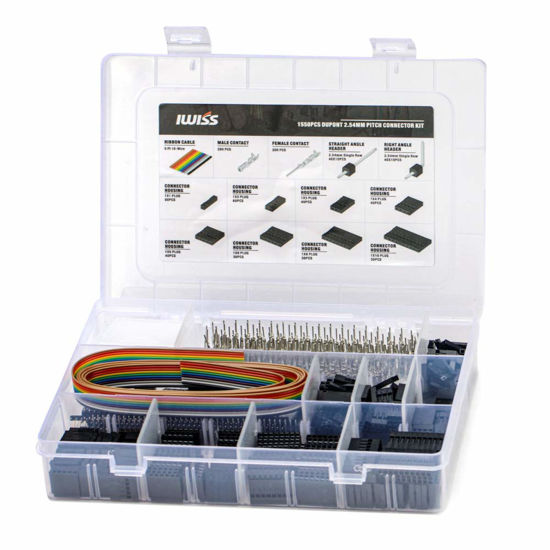 Picture of IWISS 1550PCS 2.54mm Pitch Wire-to-Wire Dupont Connector Kit, Includes Pin Headers, Jumper Wire, Crimp Pins for RC Servo, Arduino, SMT, SATA, EPS, PCIE, Battery Balancer