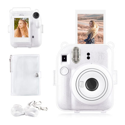 Picture of Rieibi Clear Case Compatible with Fuji Instax Mini 12 - Glitter Case Bag for Fujifilm Instax Mini 12 Instant Camera with Back Pocket, Strap and Photo Album - Glitter Clear