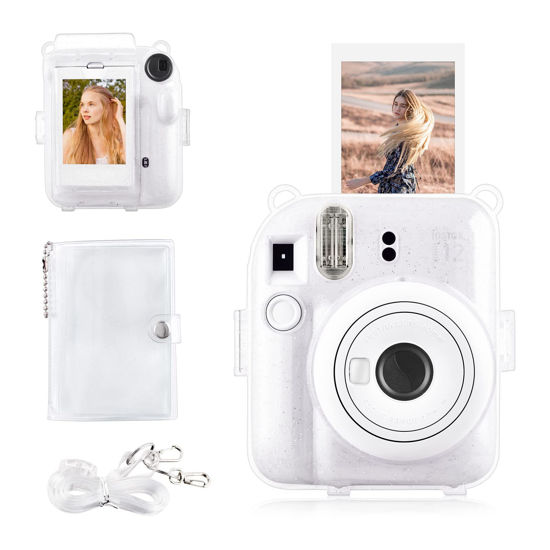 Picture of Rieibi Clear Case Compatible with Fuji Instax Mini 12 - Glitter Case Bag for Fujifilm Instax Mini 12 Instant Camera with Back Pocket, Strap and Photo Album - Glitter Clear