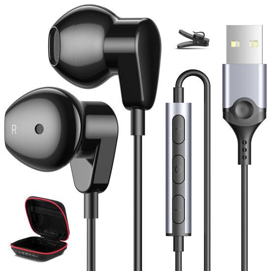 Picture of USB Headphone for PC Laptop Wired Earbuds Computer Headset with Microphone Volume Control Mute Button Mic Lightweight Noise Canceling in-Ear Corded Gaming Earphone for MacBook Pro Office Zoom School