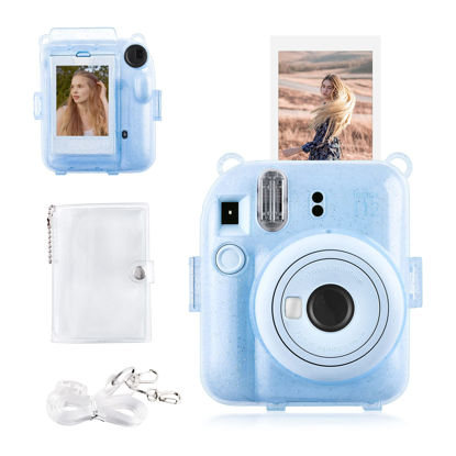 Picture of Rieibi Clear Case Compatible with Fuji Instax Mini 12 - Glitte Case Bag for Fujifilm Instax Mini 12 Instant Camera with Back Pocket, Strap and Photo Album - Glitter Blue