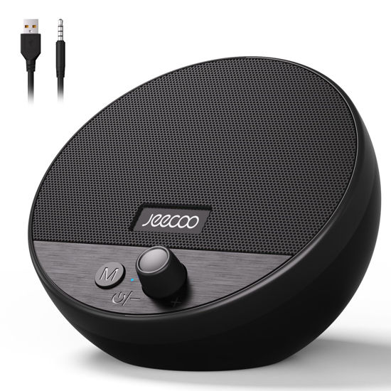 Picture of Jeecoo A10 USB Plug-N-Play Laptop Speakers Bluetooth Computer Speakers with Small & Portable, Easy-Access Volume Knob, Small Speaker with 3.5mm AUX for PC Desktop Monitor Mobile Devices(Single)