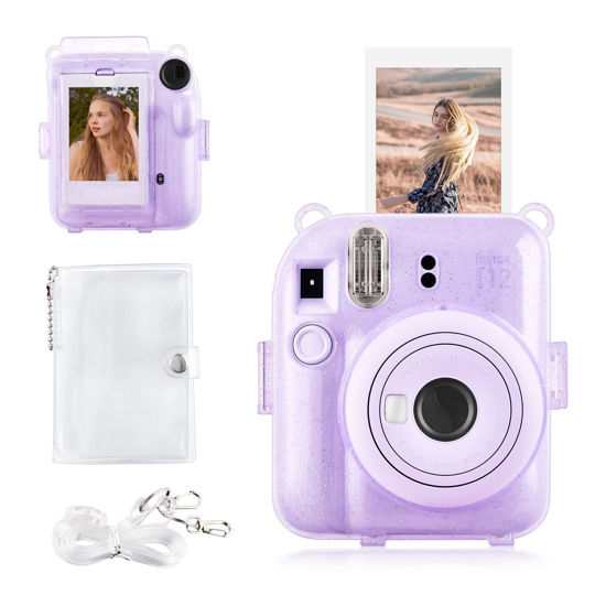 Picture of Rieibi Clear Case Compatible with Fuji Instax Mini 12 - Glitter Case Bag for Fujifilm Instax Mini 12 Instant Camera with Back Pocket, Strap and Photo Album - Glitter Purple