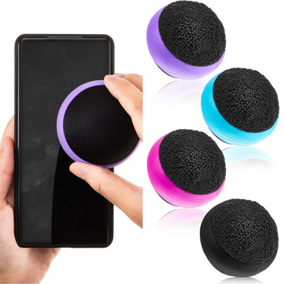 Picture of 4 Pack Touch Screen Cleaner Balls Phone Cleaning Ball Microfiber Touch Screen Glass Cleaner Cleaning Ball for Computer Laptop Cell Phone Monitor, Black, Blue, Rose Red, Purple