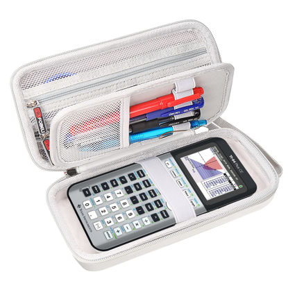 Picture of FBLFOBELI Hard Case for Texas Instruments TI-84 Plus CE/TI-84 Plus/TI-83 Plus/Casio fx-9750GIII Color Graphing Calculator, Mesh Pocket for Pens, Cables and Other Accessories (Case Only) (Gray)