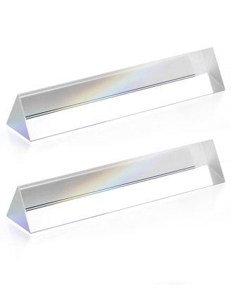 Picture of QWORK 6 Inch Optical Glass Triangular Prism, 2 Pack Light Optical Glass Crystal Triangular Prism, for Teaching Light Spectrum Physics, Rainbow Effects Photo Photography Prism