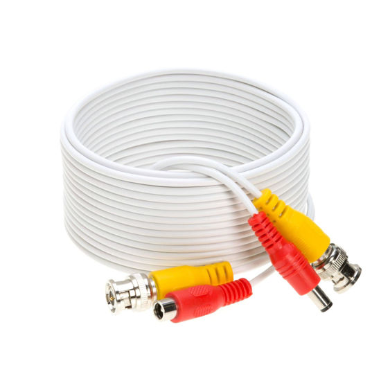 Picture of 100FT White Premade BNC Video Power Cable Extension Wire for CCTV, Security Camera, DVR, Surveillance System, All in One Plug & Play Cord