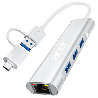 Picture of Acer USB C to Ethernet Adapter, 4-in-1 USB-A/C Hub with 3 USB-A 3.1 & 1Gbps RJ45 Networks, USB-C to LAN Adapter for MacBook Pro Air, Surface, Chromebook, Acer, Laptop, and More