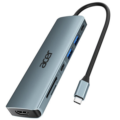 Picture of Acer USB C Hub, 7 in 1 USB C to HDMI Splitter, 2 USB 3.1 GEN1 and 5Gbps Type-C Data Port, 4K HDMI Port, PD 100W Charging, SD Card Reader, for iPad Pro MacBook Pro Acer Laptops and More