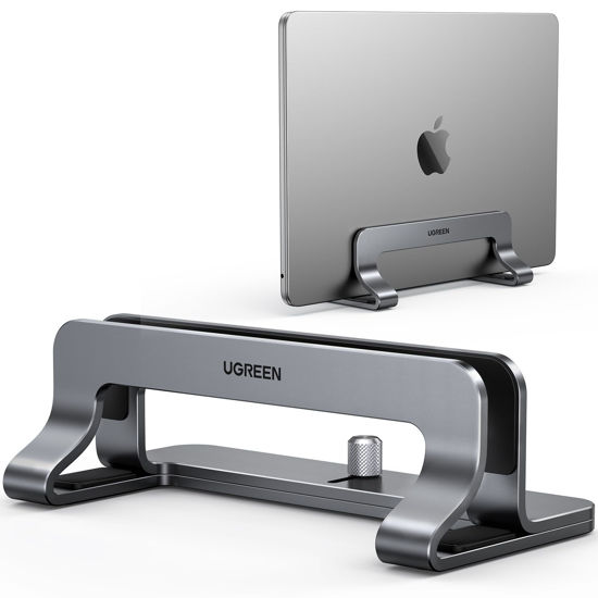 Picture of UGREEN Vertical Laptop Stand Holder for Desk Compatible with MacBook Pro, MacBook Air Stand Vertical Aluminum Adjustable for Up to 17.3 Inch Gaming Laptop, Gray