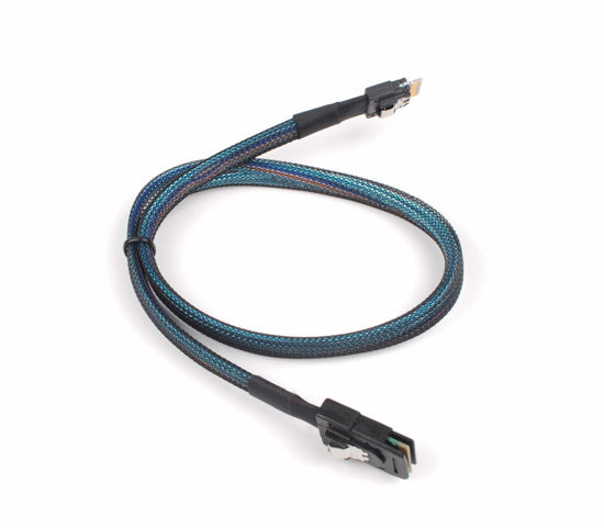 Picture of Heretom SFF-8654 to SFF-8087, Slim Line SAS 4.0 SFF-8654 4i 38 Pin Host to Mini SAS 4i SFF-8087 36 Pin Target Cable 1.6FT Black