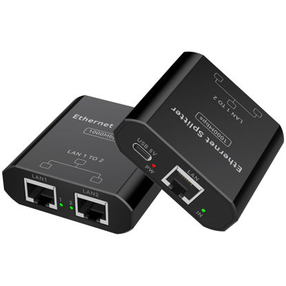 Picture of PVBCTCSID Ethernet Splitter 1 to 2 1000Mbps High-Speed Internet Splitter LAN Splitter Ethernet Switch Network Splitter with USB C Power Cable for Computers, Hubs, Routers, Set-top Boxes, Digital TV.