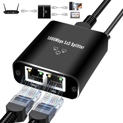 Picture of Ethernet Splitter 1 to 2 Out, 1000Mbps High Speed, Gigabit Network LAN Adapter for Cat 5/6/7/8 Cable, with USB Power Cable [2 Devices Simultaneous Networking]