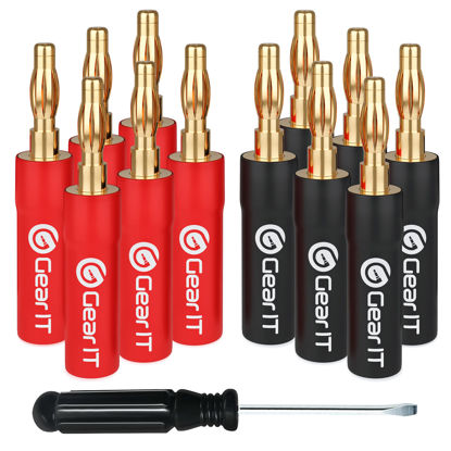 Picture of GearIT Pin Banana Plugs for Speaker Wire (6 Pairs, 12 Pieces), 4mm Pin Plug Screw Type, 24K Gold Plated Connectors Insulated (Support 12 AWG to 20 AWG Wires)