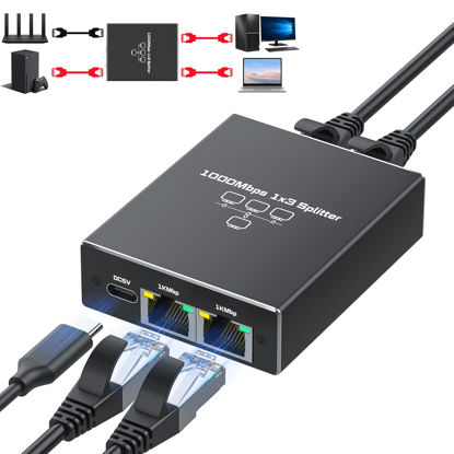 Picture of Ethernet splitter 1 to 3 way internet and tv 2 ports rj45 lan port adapter for 3 computer 1000Mbps Gigabit high speed network hub connector 8p8c cat5/5e/6/7/8 cable Networked Simultaneously for router