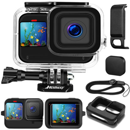 Picture of Waterproof Case Housing for GoPro Hero 12 11 10 9 Black Tempered Glass Screen Protector Silicone Sleeve Protective Case Accessories Kit Bundle for Gopro12 Gopro11 Gopro10 Gopro9 Go Pro -04E