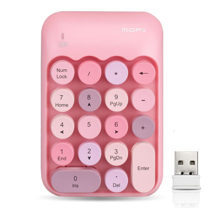 Picture of Lomiluskr Wireless Numeric Keypad with 2.4G USB Receiver, Cute Colorful Round Keycaps, Portable Financial Accounting Numpad Number Keyboard, Suitable for PC, Laptop (Pink)