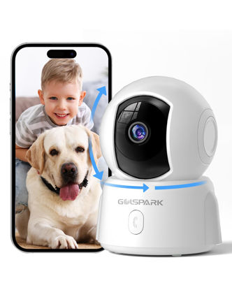 Picture of GOLSPARK Indoor Security Camera 2K, Pet Camera for Home Security, Dog Cam Pan/Tilt, Motion Tracking, 2-Way Audio, Night Vision Baby Monitor, Siren Alert, 24/7 Cloud &SD Card Storage, 2.4GHz