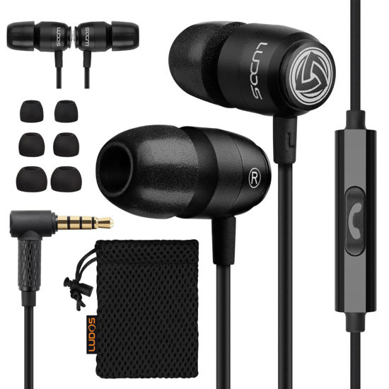 Picture of LUDOS Clamor 2 PRO Wired Earbuds in-Ear Headphones, 5 Years Warranty, Earphones with Microphone, Noise Isolating Ear Buds, Memory Foam for iPhone, Samsung, School Students, Kids, Women, Small Ears