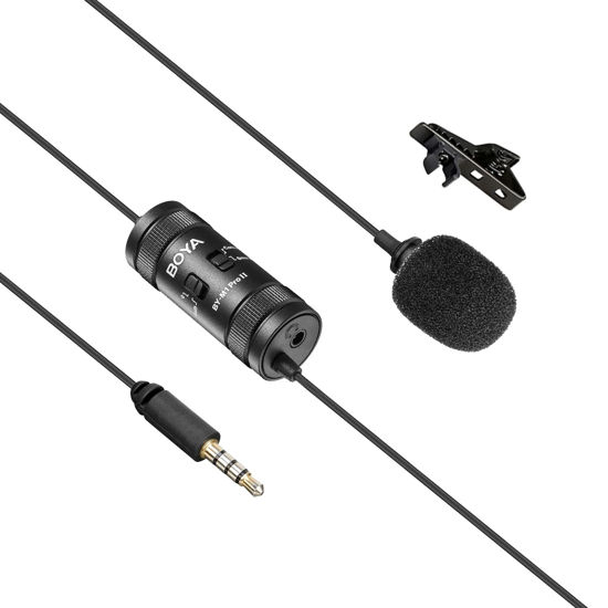 Picture of BOYA by-M1 Pro II Lavalier Microphone Noise Cancelling 3.5mm TRS/TRRS Omnidirectional Lapel Mic with Monitoring Port for YouTube Tiktok Interview Broadcast for iPhone/iPad/Smartphone/DSLR Camera