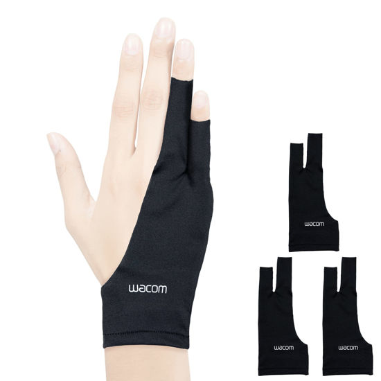 Picture of Wacom Drawing Glove, Two-Finger Artist Glove for Drawing Tablet Pen Display, 90% Recycled Material, eco-Friendly, one-Size (3 Pack), Black